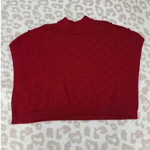 Carter's Kid Poncho Sweater 12/12A Red Bobble Knit Mock Neck Festive Layer